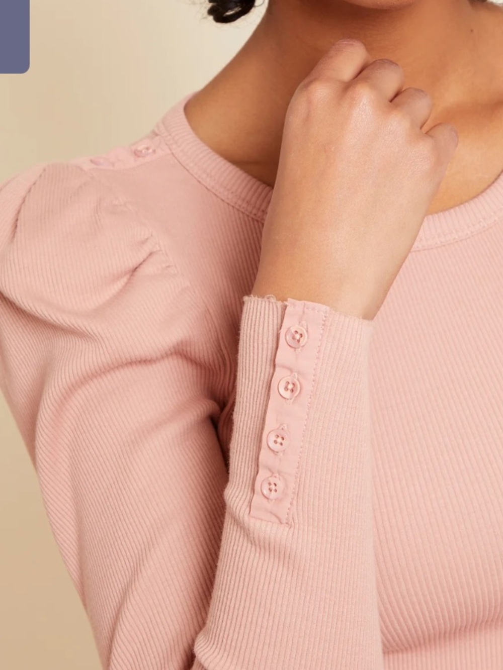 NATION LTD Molly Tee With Button Details- Bunny Pink - Picture 3 of 5